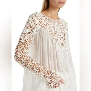 Free People Vera Lace Tunic Top XS White Boho Long Sleeve NWOT